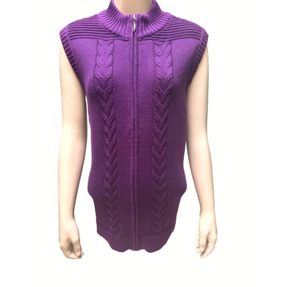 Christopher & Banks Purple Cable Knit Sleeveless Sweater Vest L all Cotton - Picture 1 of 9